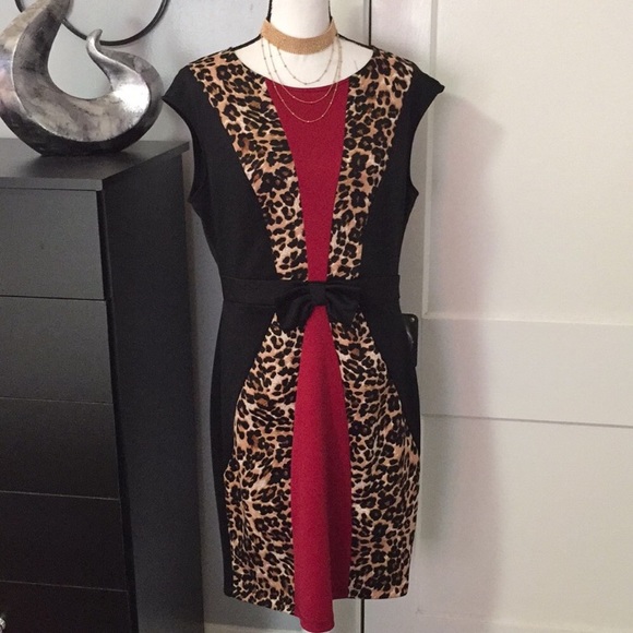 Red Black Leopard Dress Sz 3XL Junior Plus - Picture 1 of 5